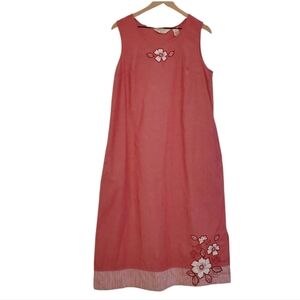 Bechamel Vintage Sleeveless Floral Embroidered Dress Pockets, Size Petite Large